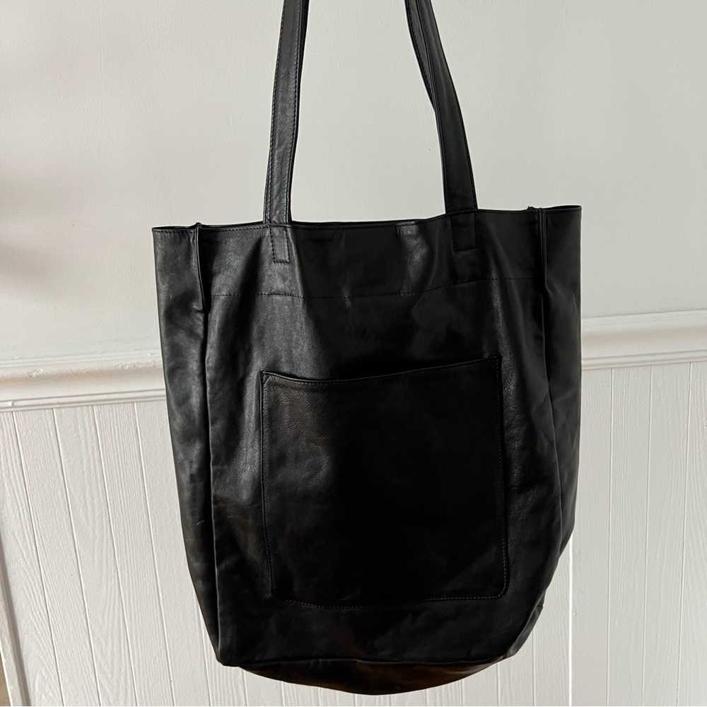 New! Genuine Black Leather Tote